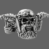 Bague tete de mort bardue de biker pour homme