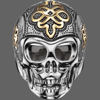 Bague de luxe tête de mort biker argent et or