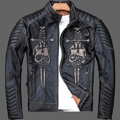 Blouson cuir tete de mort sale