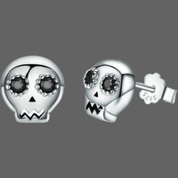 Boucles d’oreilles têtes de mort argent et zircon - Boucle d