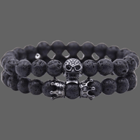 Bracelet pierre volcanique Tête de mort - Noir - Bracelet