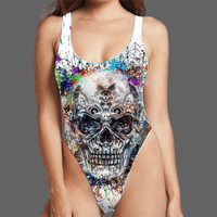 Maillot de bain une pièce Tête de mort coloré - Gris / L -