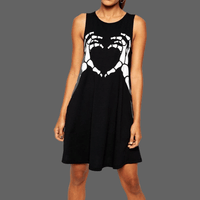 Robe main de squelette en coeur droite - Noir / XL - robe