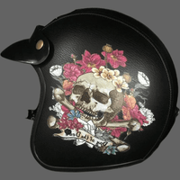 Casque jet cuir Tete de mort - Noir / 57-58 cm - Casque