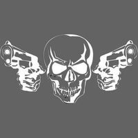 Sticker tête de mort avec 2 pistolets - Argent - Sticker