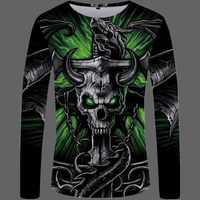 T-shirt tête de mort à corne manches longues - S - T-shirt