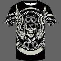 T-shirt Tête de mort biker ailé - S - T-shirt