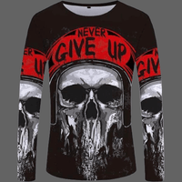 T-shirt tête de mort Never Give up manches longues - S -