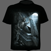 T-shirt tête de mort squelette dans un cercueil - S -