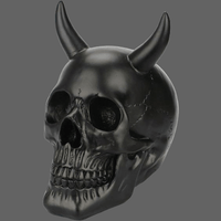 Sculpture Tête de mort avec des cornes en résine - Noir -