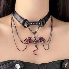 Collier Dragon en Cuir PU