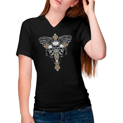T-shirt col V crane en croix