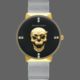 Montre skull classe - Or / bracelet argent - montre