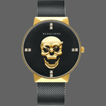 Montre skull classe - Or / Bracelet noir - montre