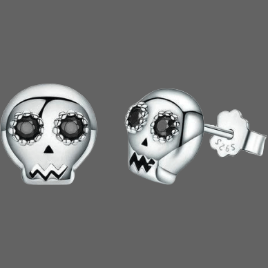 Boucles d’oreilles têtes de mort argent et zircon - Boucle d