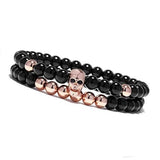 Bracelet tête de mort perles - Or rose - Bracelet