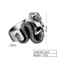 Bague crane et serpent en argent