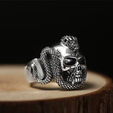 Bague crane et serpent en argent