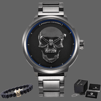 Montre tête de mort + Bracelet pour homme - Grise - montre