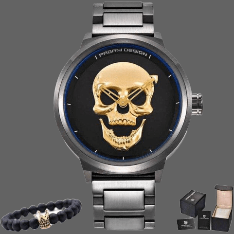 Montre tête de mort + Bracelet pour homme - Or - montre