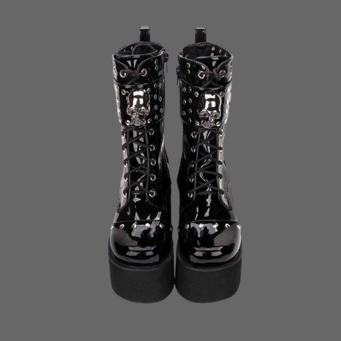 Bottines Gothiques talons compens s Tetes de mort
