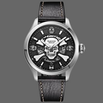 Montre de luxe Pirate - Argent / Bracelet noir - montre