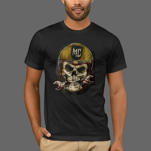 T-shirt tête de mort motard Homme et Femme - Homme, Noir / L