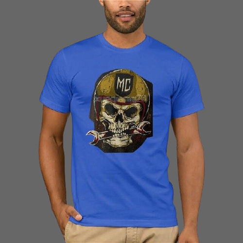 T-shirt tête de mort motard Homme et Femme - Homme, Bleu / S