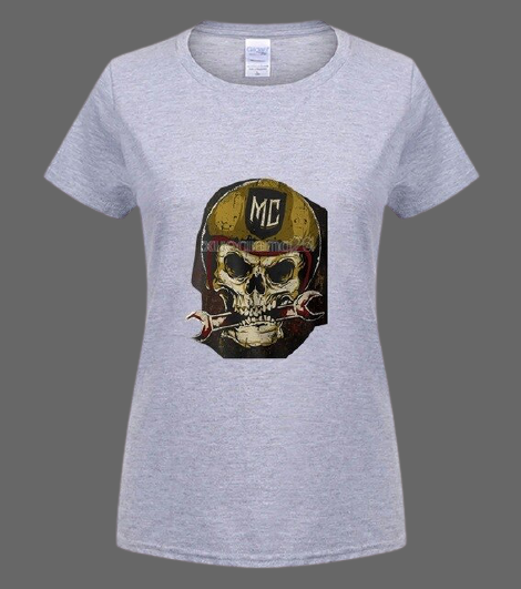 T-shirt tête de mort motard Homme et Femme - Femme, Gris 