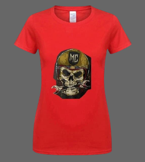 T-shirt tête de mort motard Homme et Femme - Femme, Rouge / 