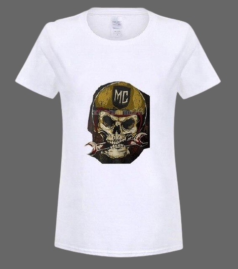 T-shirt tête de mort motard Homme et Femme - Femme, Blanc / 