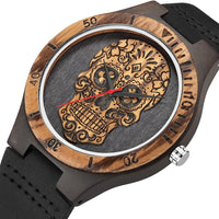 Montre tête de mort bois