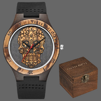 Montre tête de mort bois