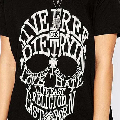 T-shirt rock Tête de mort typographie pour femme - T-shirt