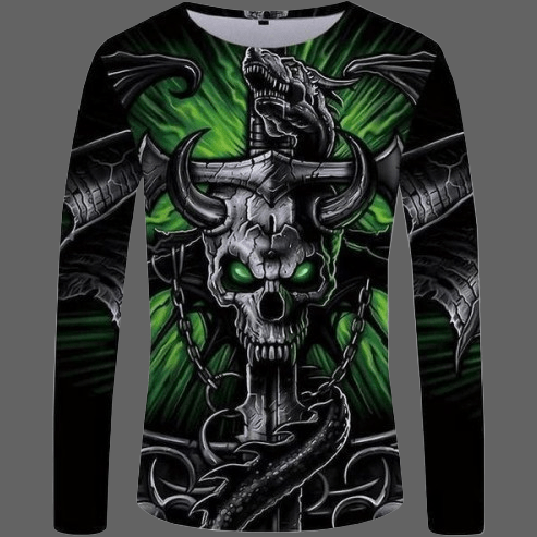 T-shirt tête de mort à corne manches longues - S - T-shirt