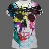 T-shirt tête de mort colorée pour femme - S - T-shirt