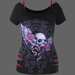 T-shirt tête de mort et roses - XL - T-shirt