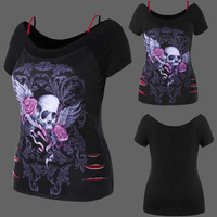 T-shirt tête de mort et roses - T-shirt