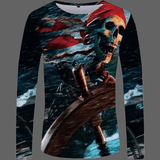 T-shirt tête de mort pirate à manches longues - S - T-shirt