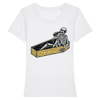 T-shirt squelette dans un cercueil pour femme - Blanc / XS -