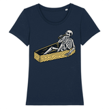 T-shirt squelette dans un cercueil pour femme - Marine / XS 
